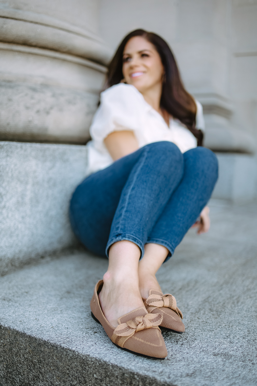 vivaia pointed toe bow loafers in neutral shade