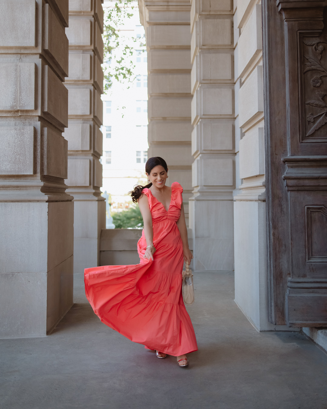 coral cotton maxi dress