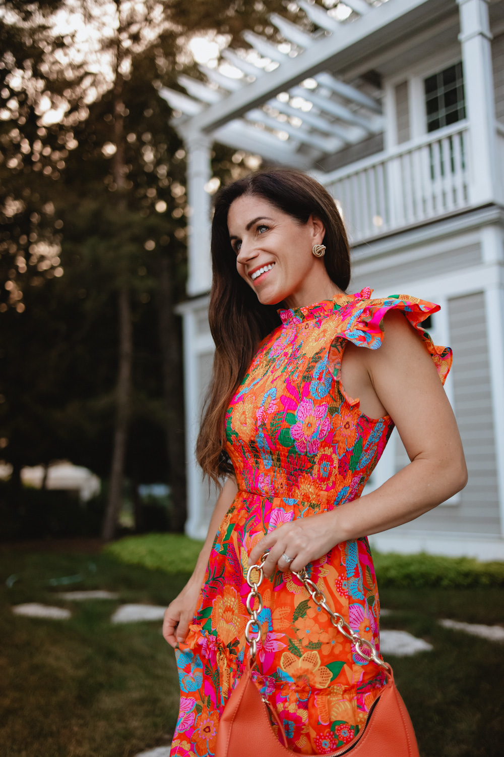 Smocked Dress in Vibrant Orange Print